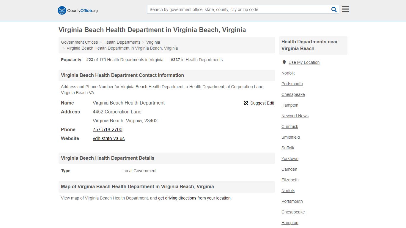 Virginia Beach Health Department in Virginia Beach, Virginia